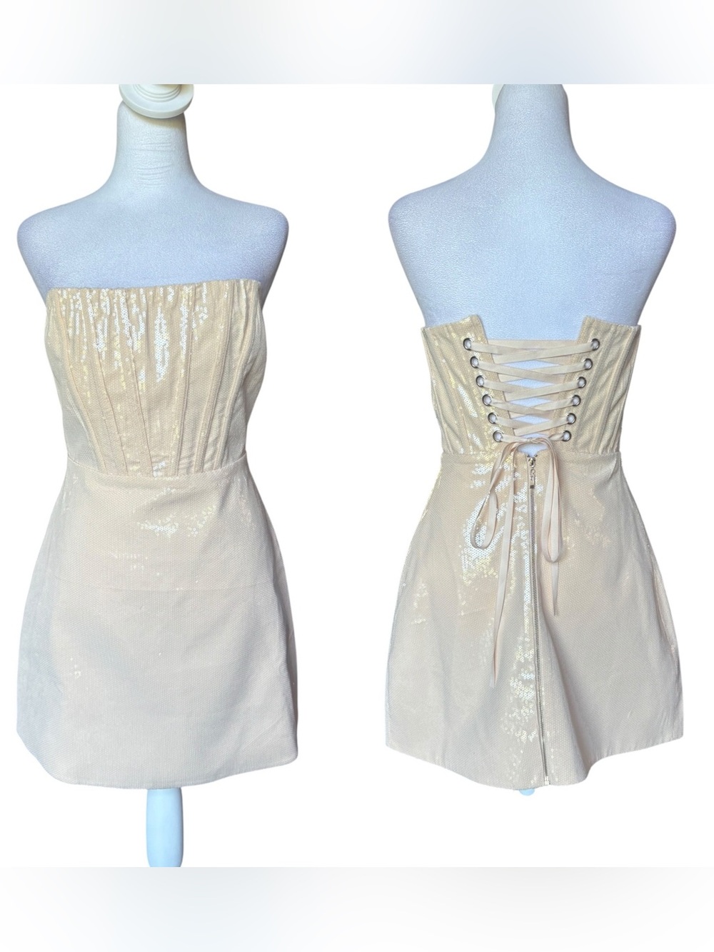 Altard State Pale Pink Jannika Sequin Mini Corset Dress Size Small NEW With Tags